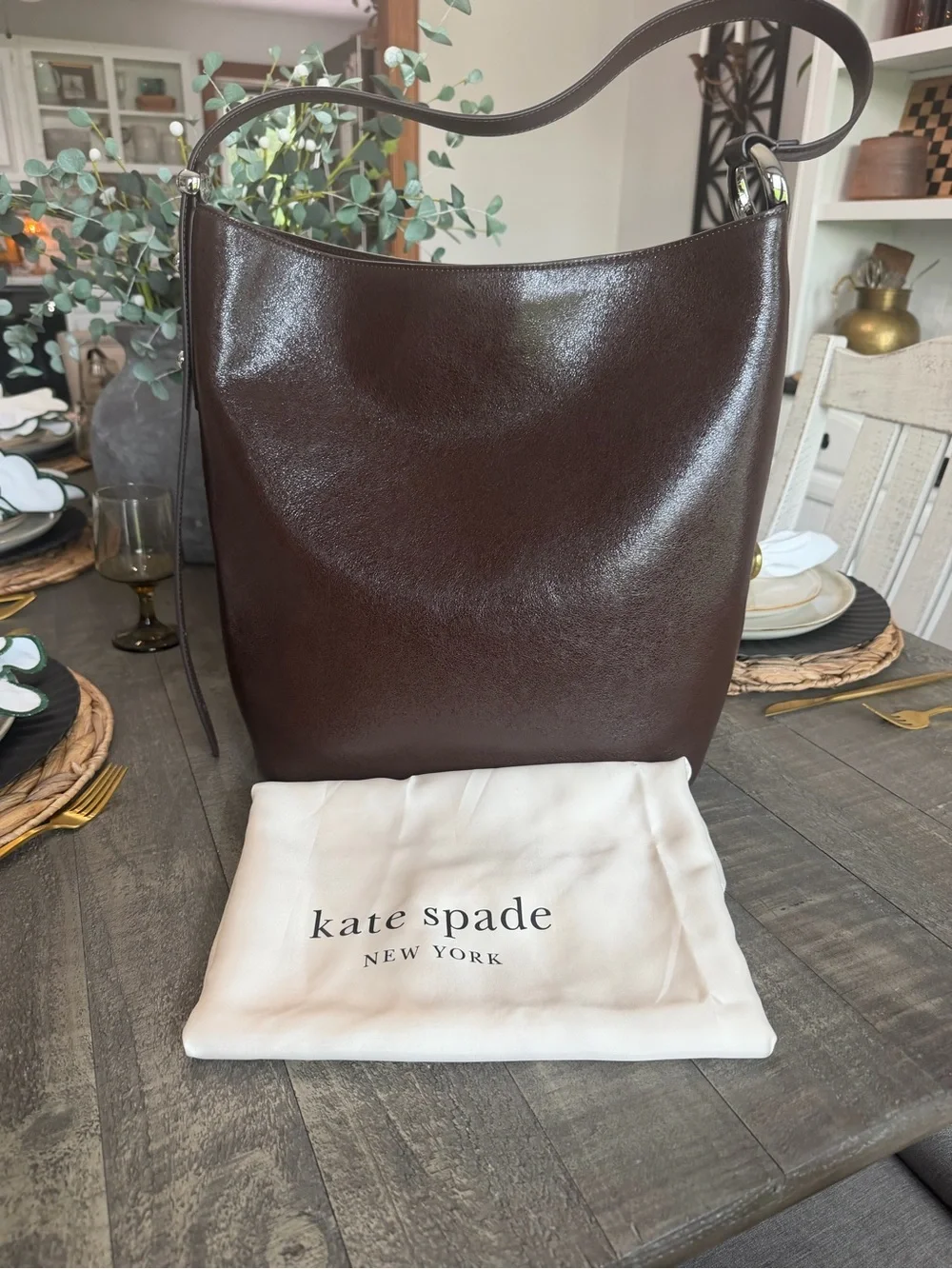 kate spade Dark Brown Leather Shoulder Tote